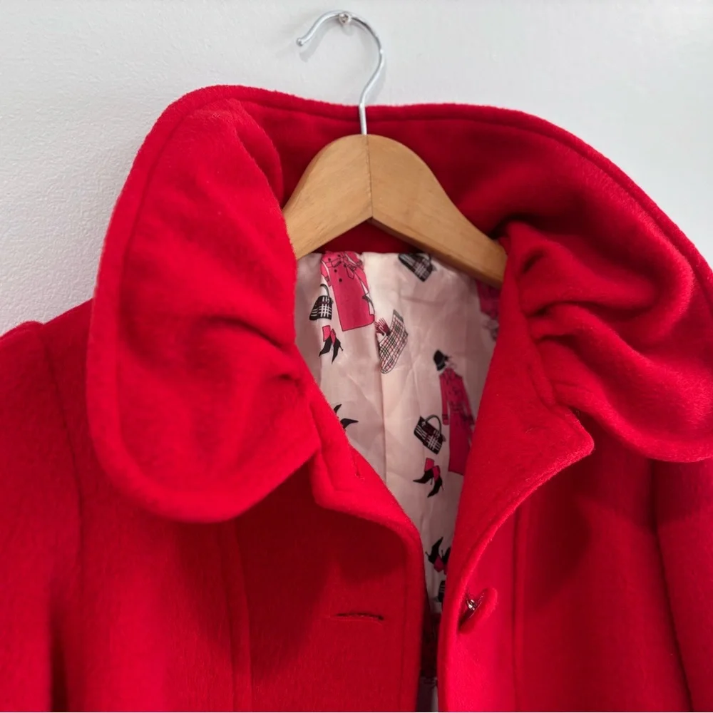Vintage Red Peplum‎ Coat Jacket Velvet Bow Detail Romantic Statement Size S